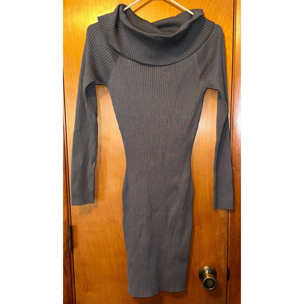 Say‎ What? Womens Gray Ribbed Cowl Neck Long Sleeve Sweater Dress L